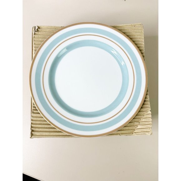 Williams Sonoma Pastel Blue Gold Stripe 7.5" Salad Plate Lot (Qty 6) Japan New